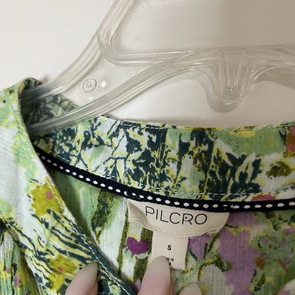 Anthropologie Pilcro Green watercolor floral button down dolman top small - Picture 3 of 7